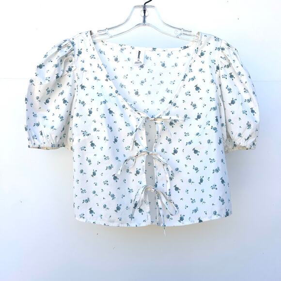 Abound Set Of 2 Bundle Tie Front Bow Cropped Top Puff Shoulder XS Small Blue - Picture 3 of 9